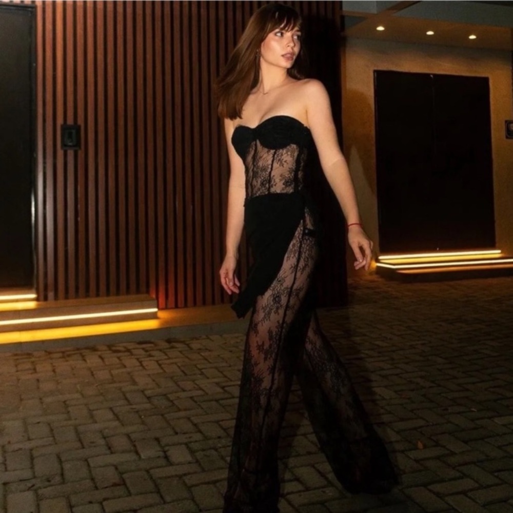 Zara Blogger Fave Long Lace Jumpsuit, Black, Medium
